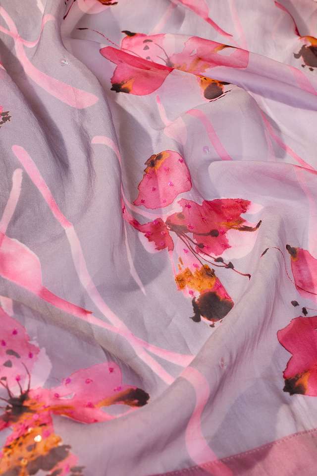 Pink Printed Viscose Organza Saree thumbnail image number null