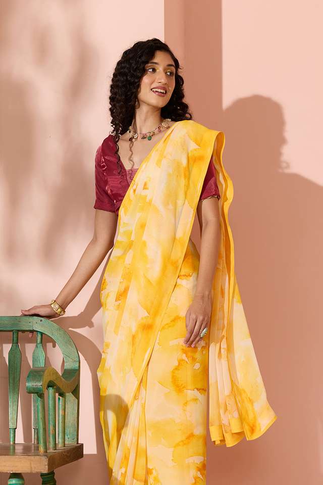Yellow Sequin Viscose Georgette Saree image number