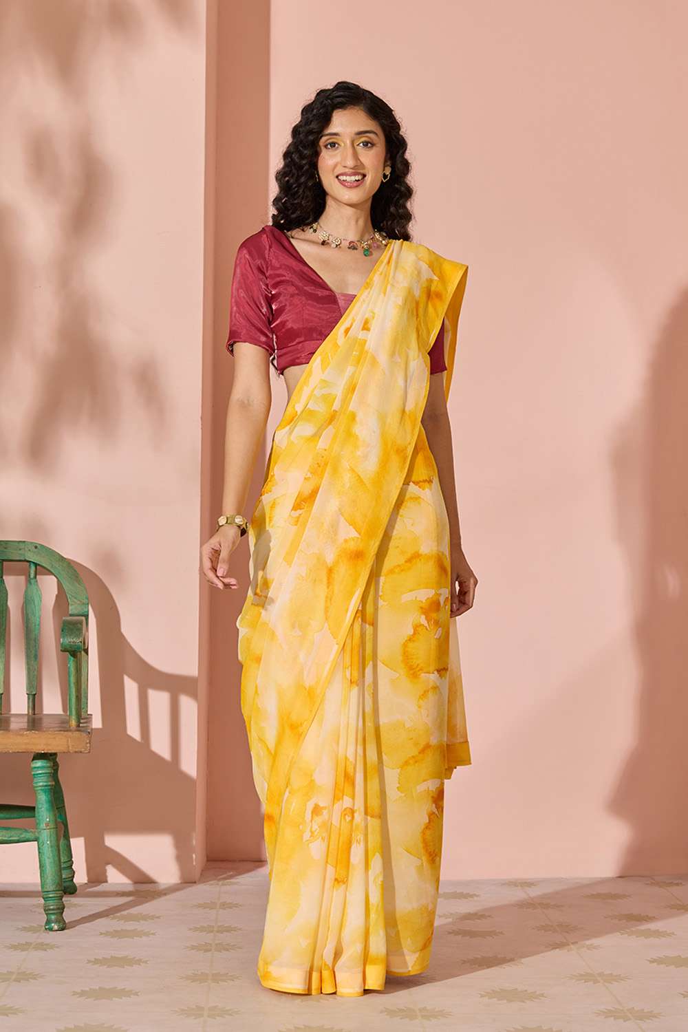 Yellow Sequin Viscose Georgette Saree image number null