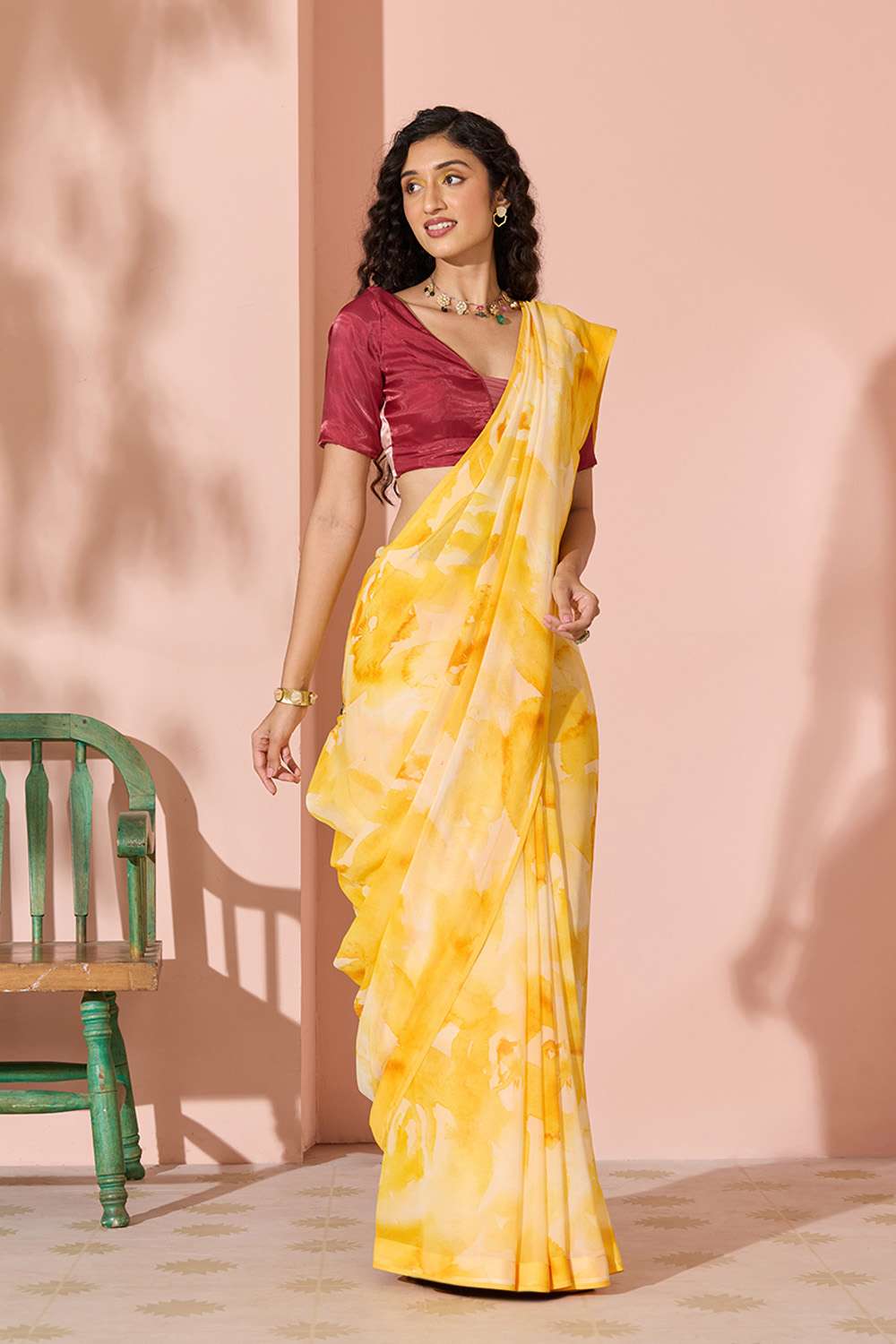 Yellow Sequin Viscose Georgette Saree image number null