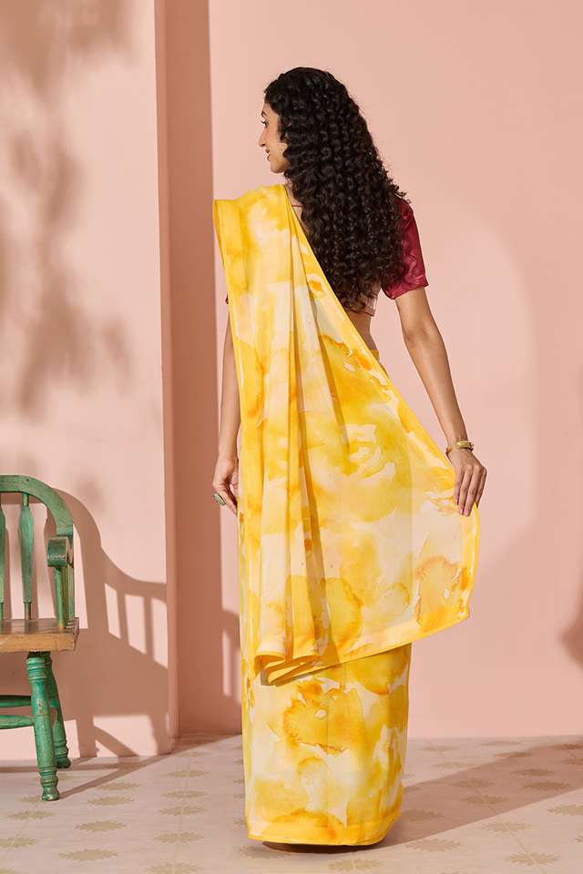 Yellow Sequin Viscose Georgette Saree thumbnail image number null