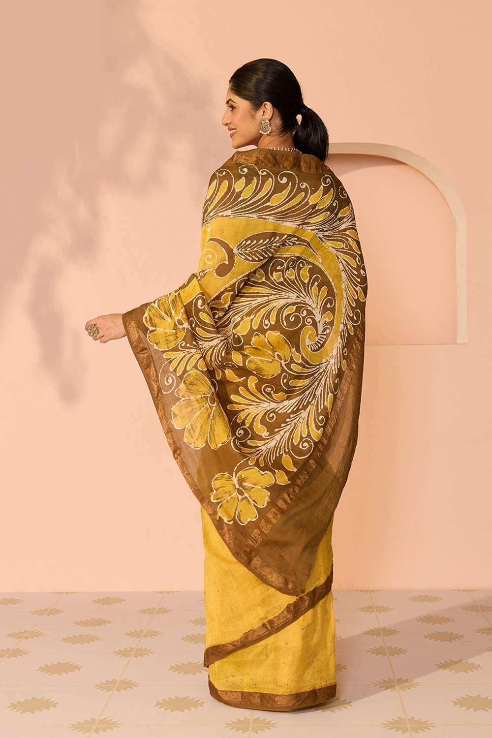 Yellow Ujjain Pure Silk Cotton Batik Saree image number null