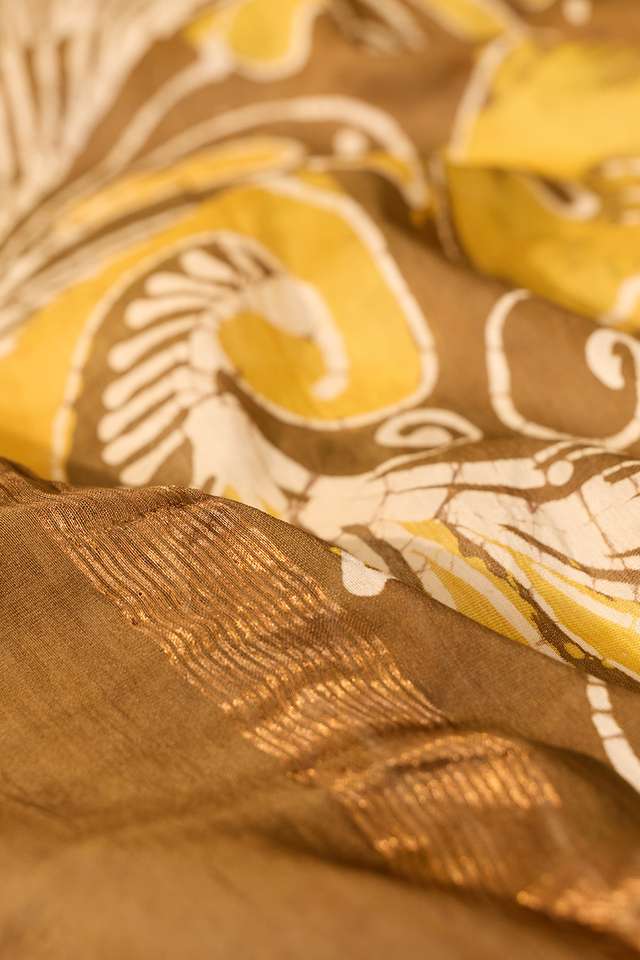 Yellow Ujjain Pure Silk Cotton Batik Saree thumbnail image number null