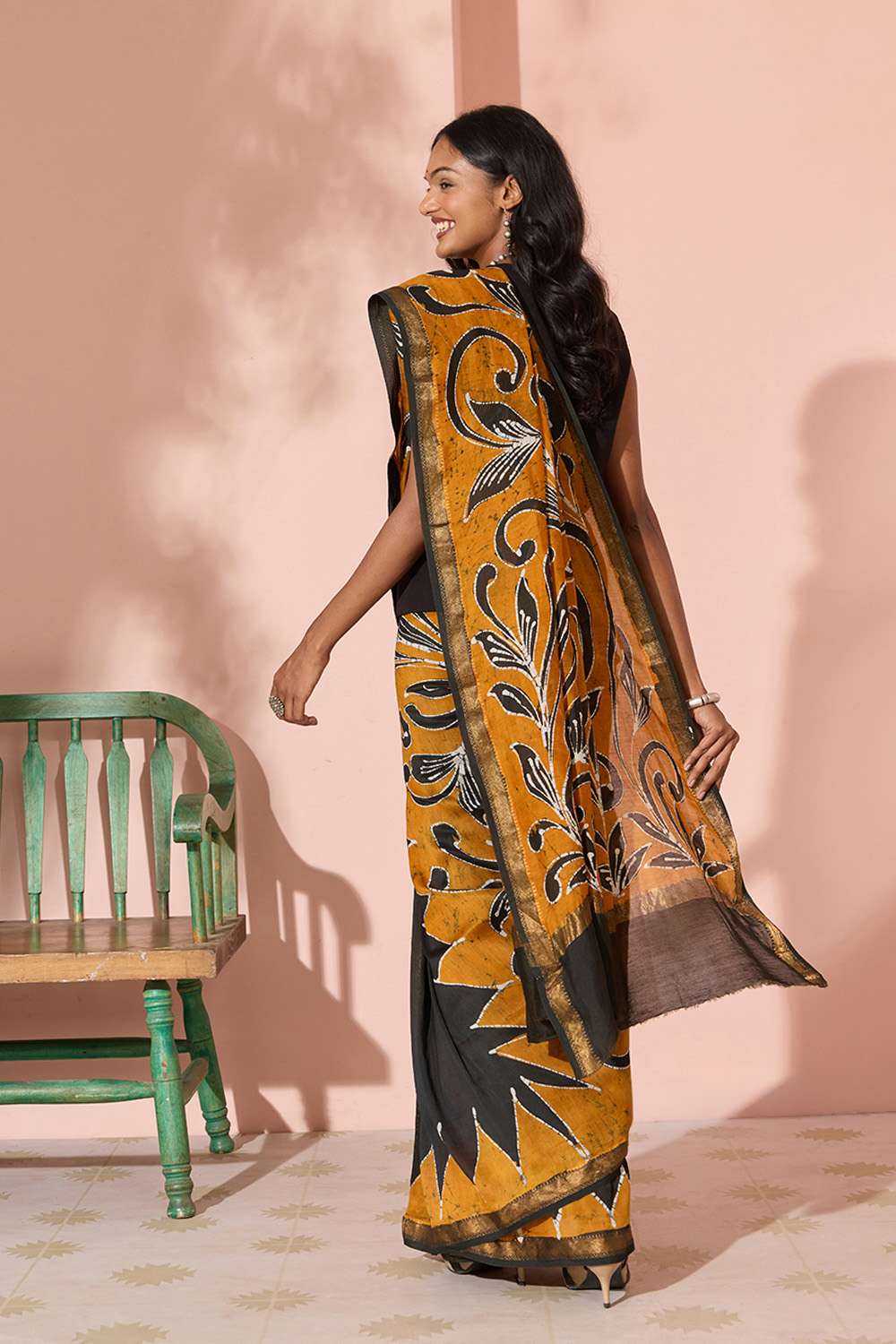 Black Batik Pure Silk Cotton Ujjain Saree image number null