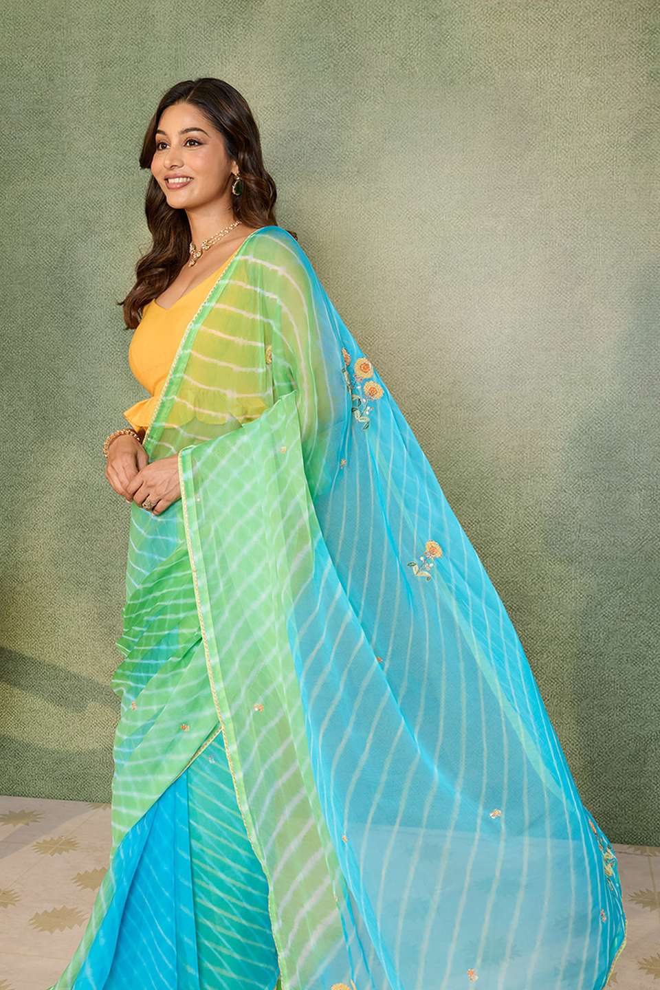 Blue Rajasthan Viscose Chiffon Leheriya Saree