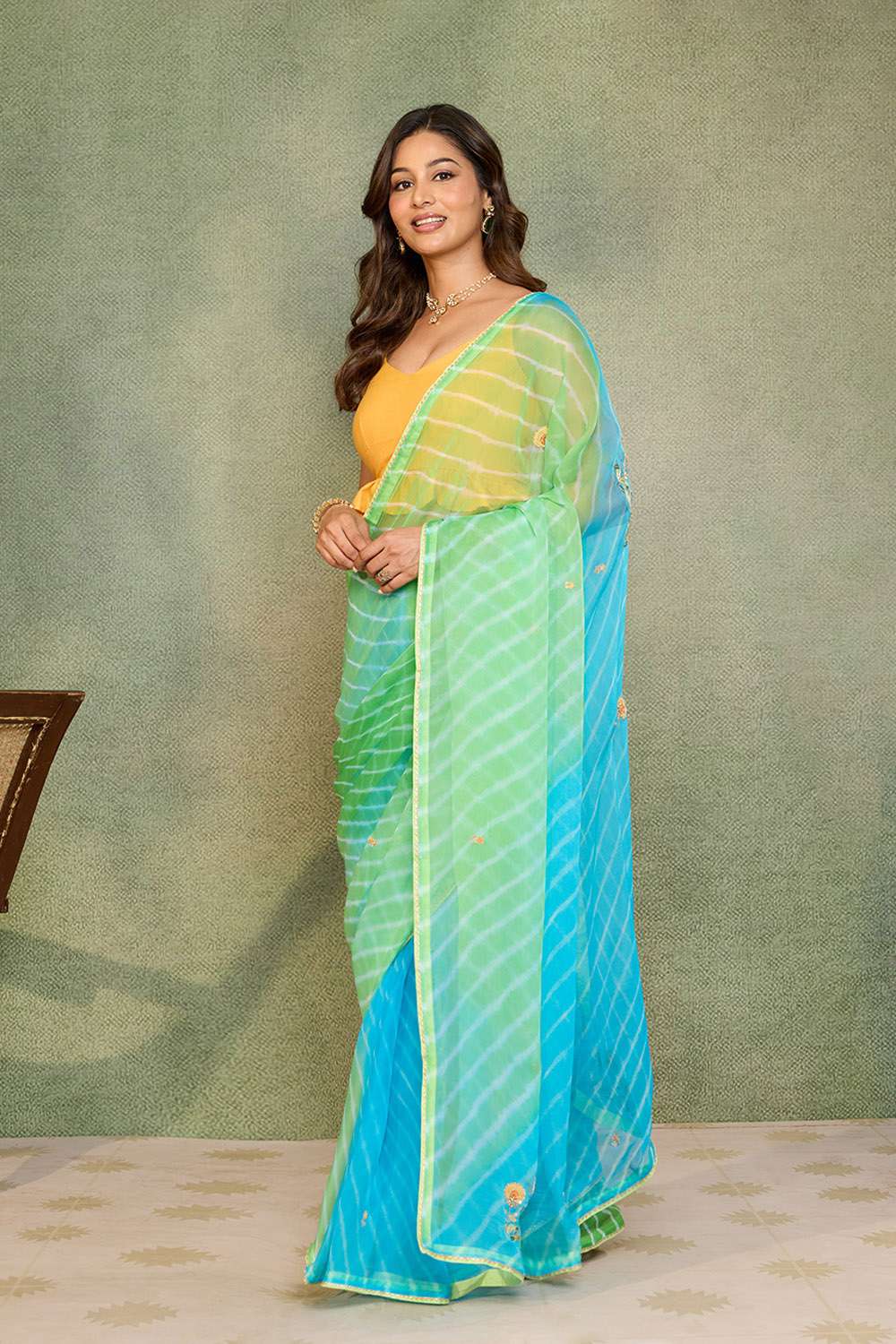 Blue Rajasthan Viscose Chiffon Leheriya Saree image number null