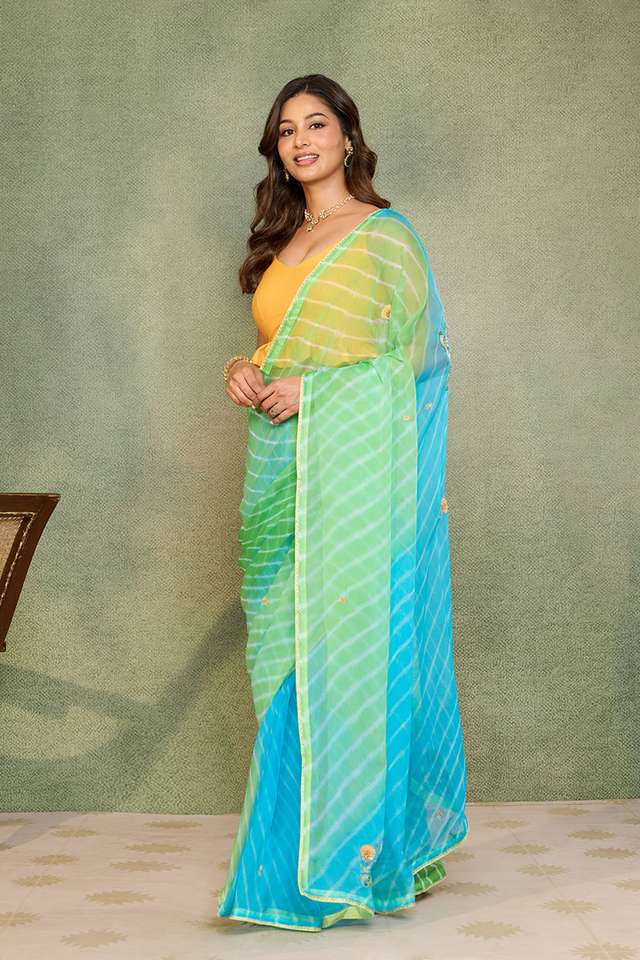 Blue Rajasthan Viscose Chiffon Leheriya Saree thumbnail image number null