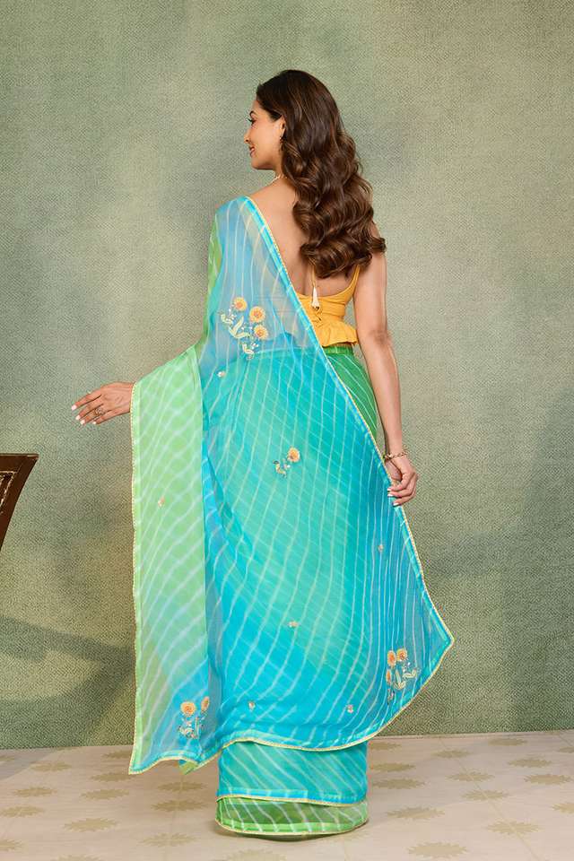 Blue Rajasthan Viscose Chiffon Leheriya Saree thumbnail image number null