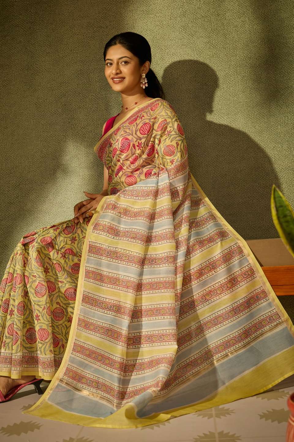 Yellow Rajasthan Pure Silk Cotton Printed Sanganeri Saree