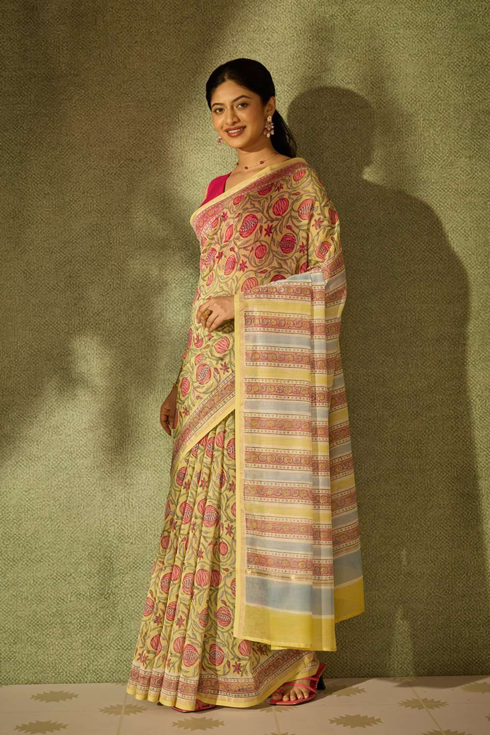 Yellow Rajasthan Pure Silk Cotton Printed Sanganeri Saree image number null