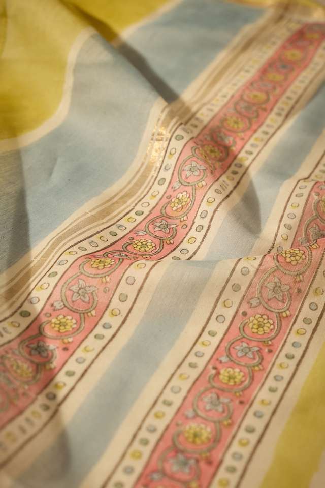 Yellow Rajasthan Pure Silk Cotton Printed Sanganeri Saree thumbnail image number null