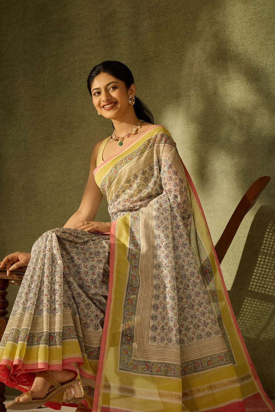 Light Blue Rajasthan Pure Silk Cotton Printed Sanganeri Saree