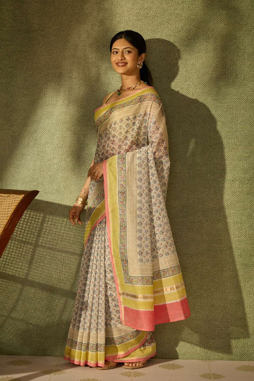 Light Blue Rajasthan Pure Silk Cotton Printed Sanganeri Saree image number null