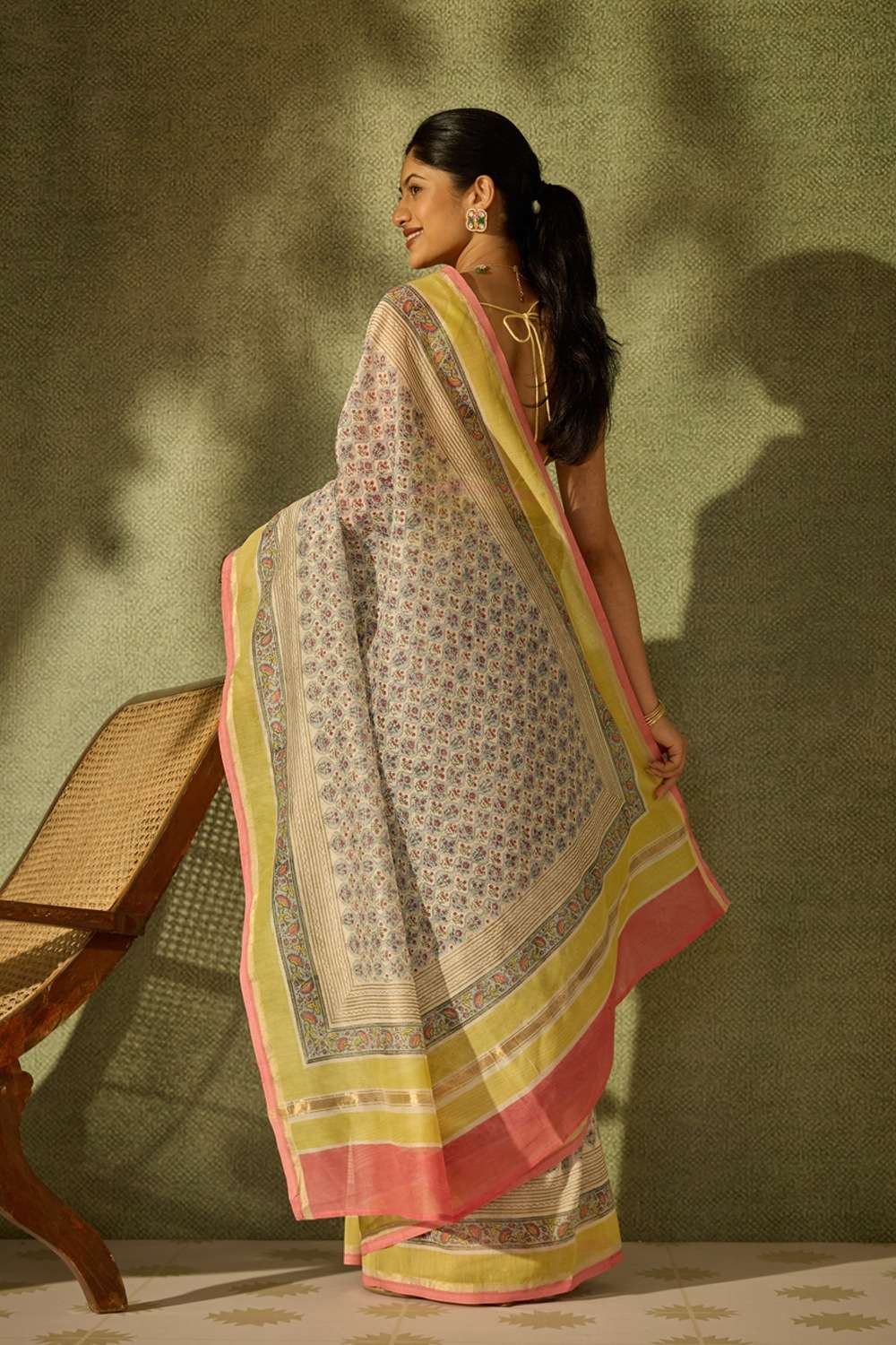 Light Blue Rajasthan Pure Silk Cotton Printed Sanganeri Saree image number null