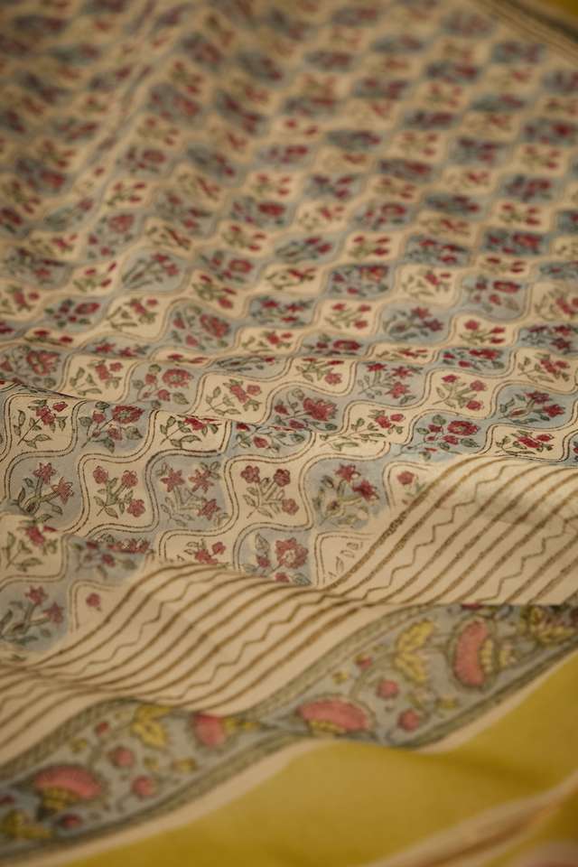 Light Blue Rajasthan Pure Silk Cotton Printed Sanganeri Saree thumbnail image number null