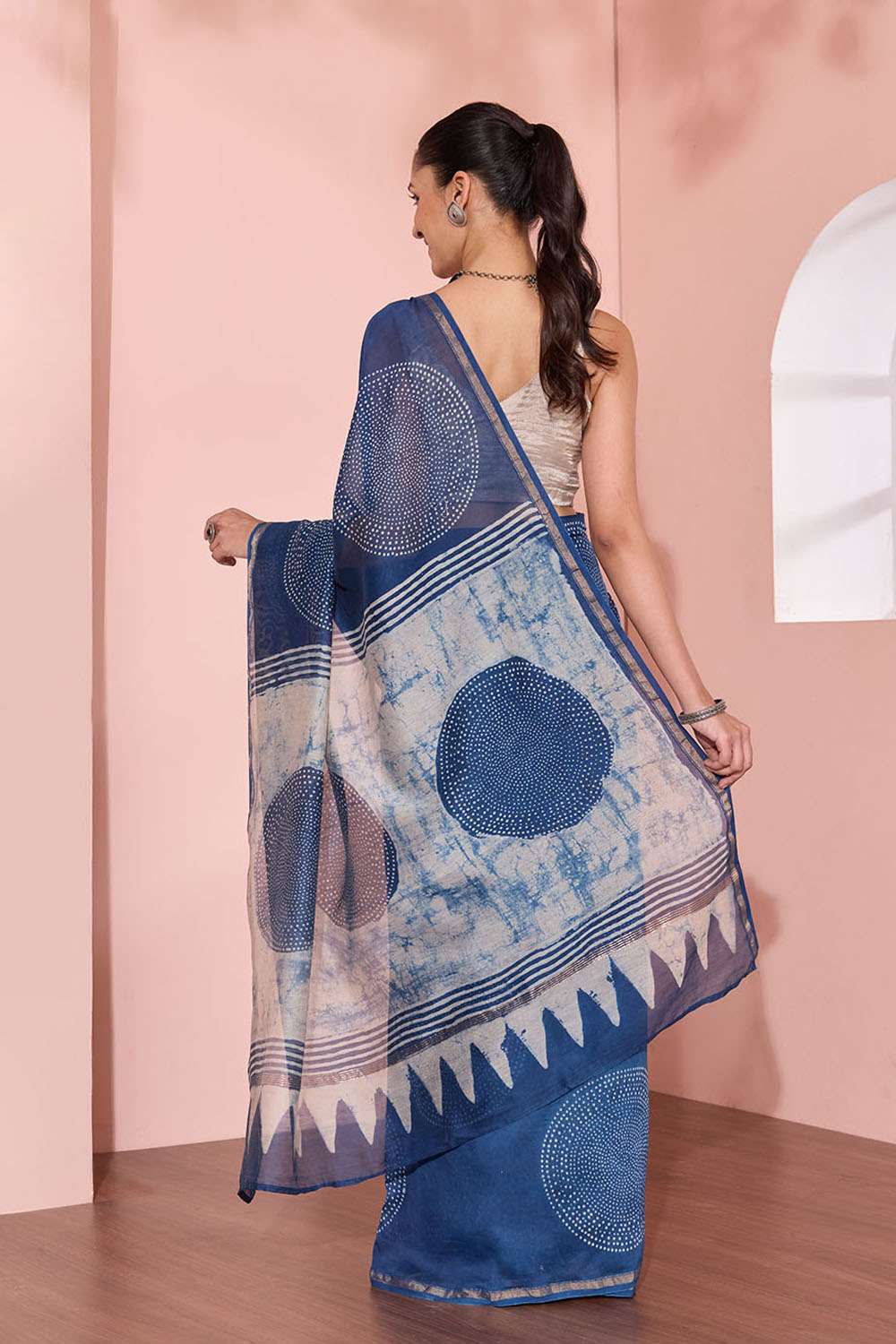 Blue Rajasthan Block Printed Pure Silk Cotton Saree image number null