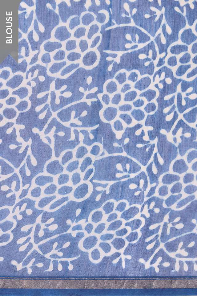 Blue Rajasthan Block Printed Pure Silk Cotton Saree thumbnail image number null