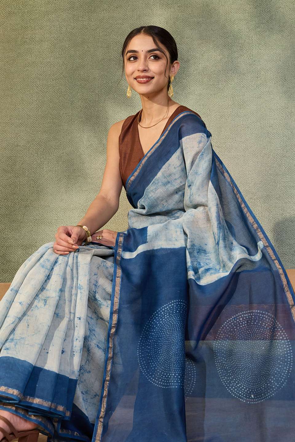 Off White Rajasthan Block Printed Pure Silk Cotton Saree