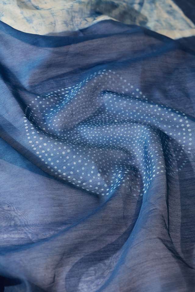 Off White Rajasthan Block Printed Pure Silk Cotton Saree thumbnail image number null