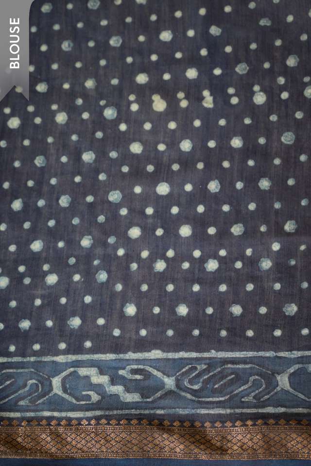 Blue Rajasthan Block Printed Pure Silk Cotton Saree thumbnail image number null