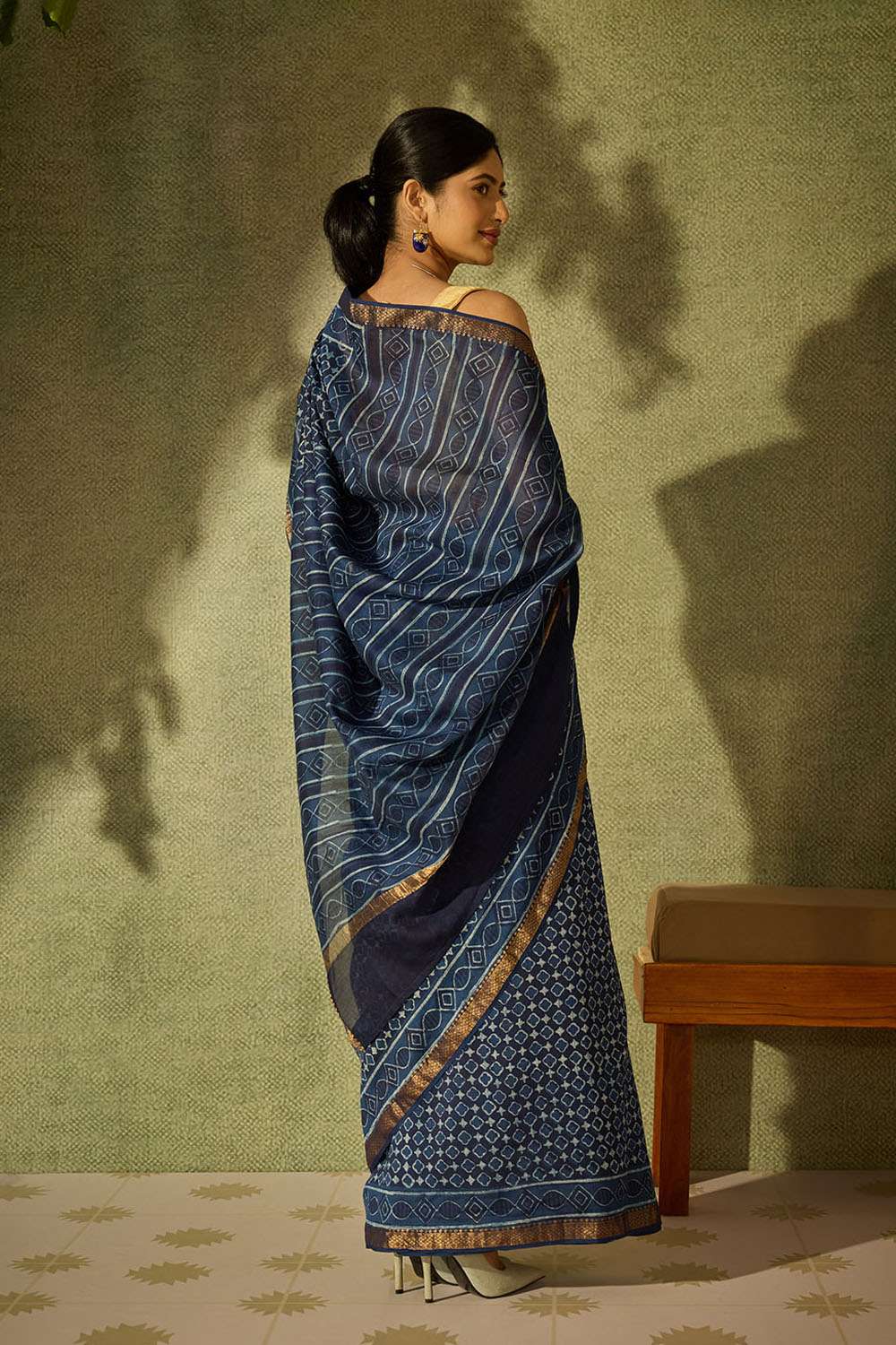 Blue Rajasthan Block Printed Pure Silk Cotton Saree image number null