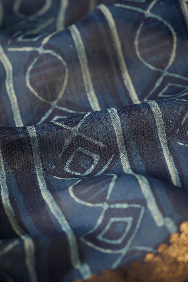 Blue Rajasthan Block Printed Pure Silk Cotton Saree thumbnail image number null