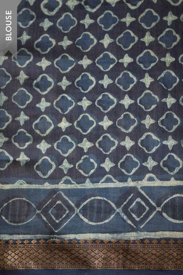 Blue Rajasthan Block Printed Pure Silk Cotton Saree thumbnail image number null