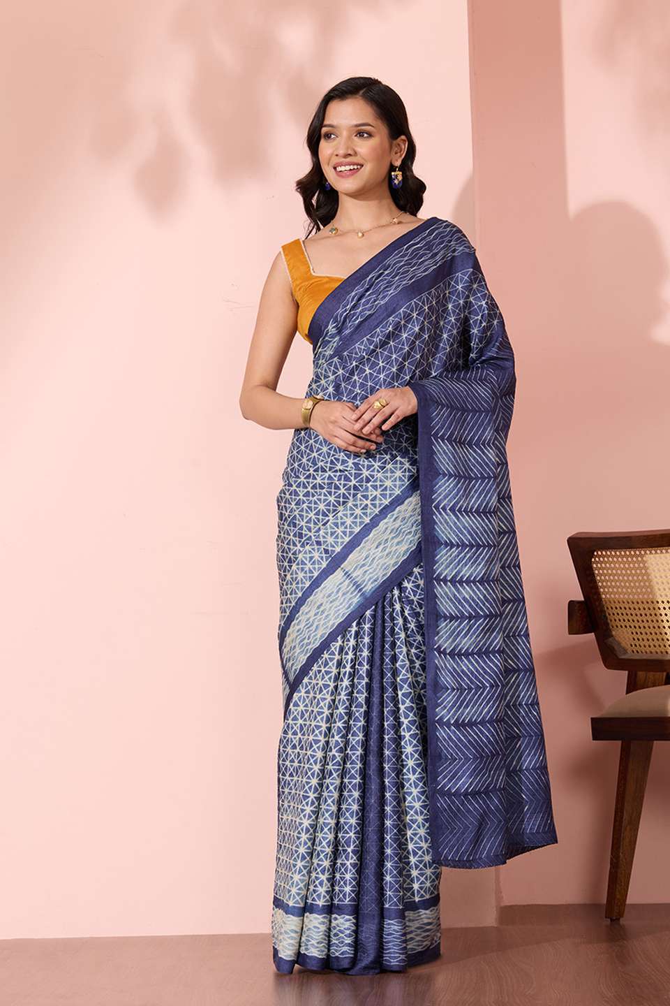 Blue Rajasthan Pure Tussar Silk Tie and Dye Shibori Saree