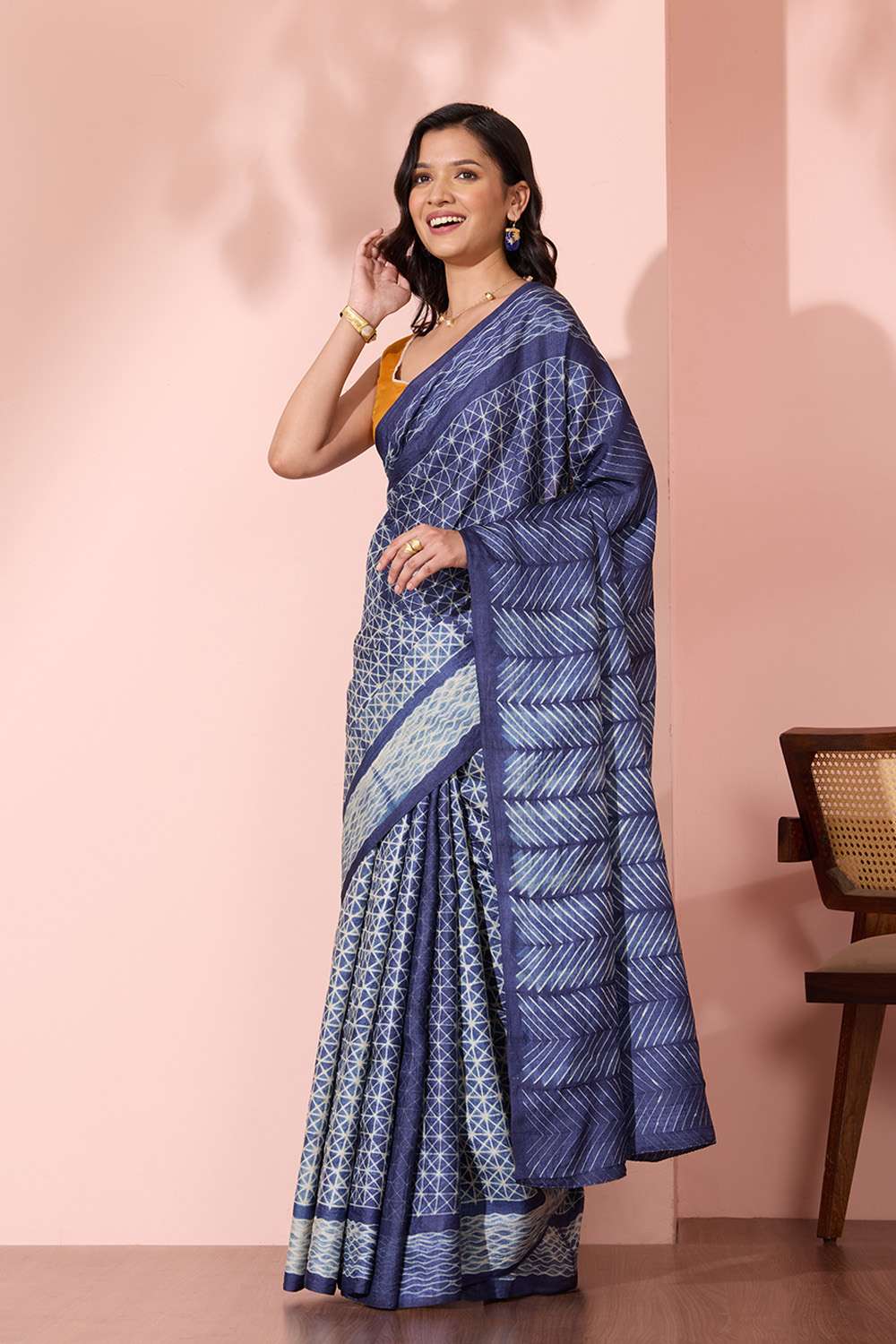 Blue Rajasthan Pure Tussar Silk Tie and Dye Shibori Saree image number null