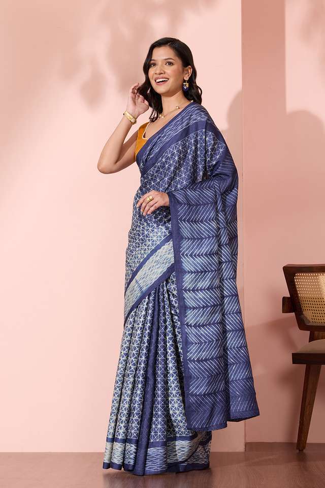 Blue Rajasthan Pure Tussar Silk Tie and Dye Shibori Saree thumbnail image number null