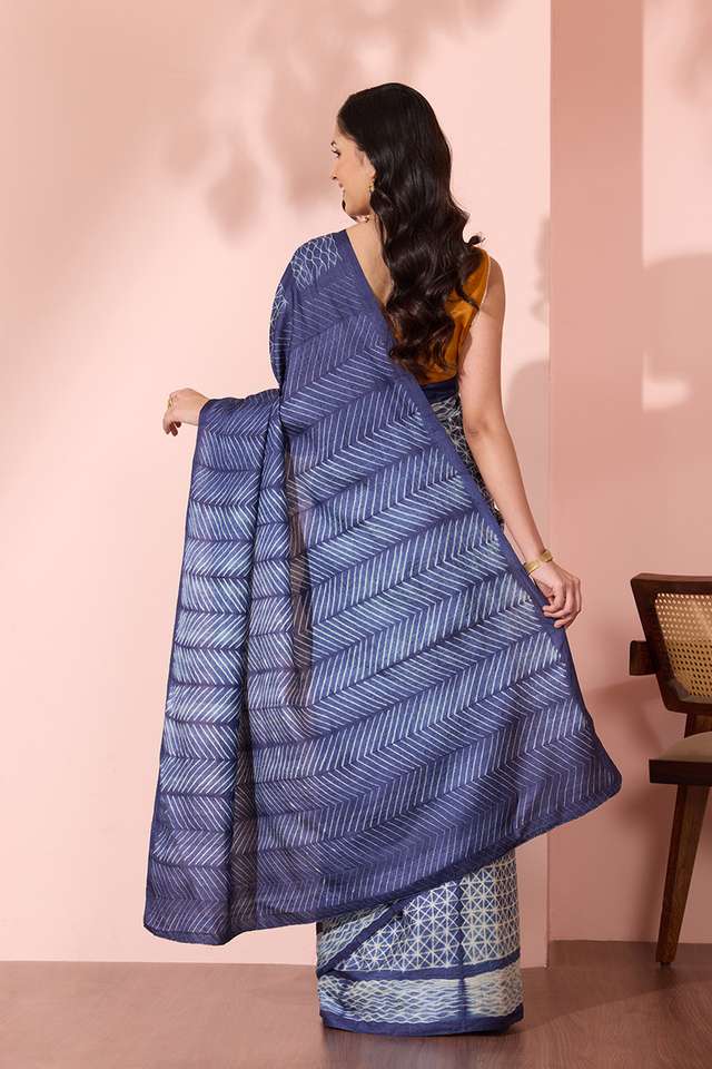 Blue Rajasthan Pure Tussar Silk Tie and Dye Shibori Saree thumbnail image number null