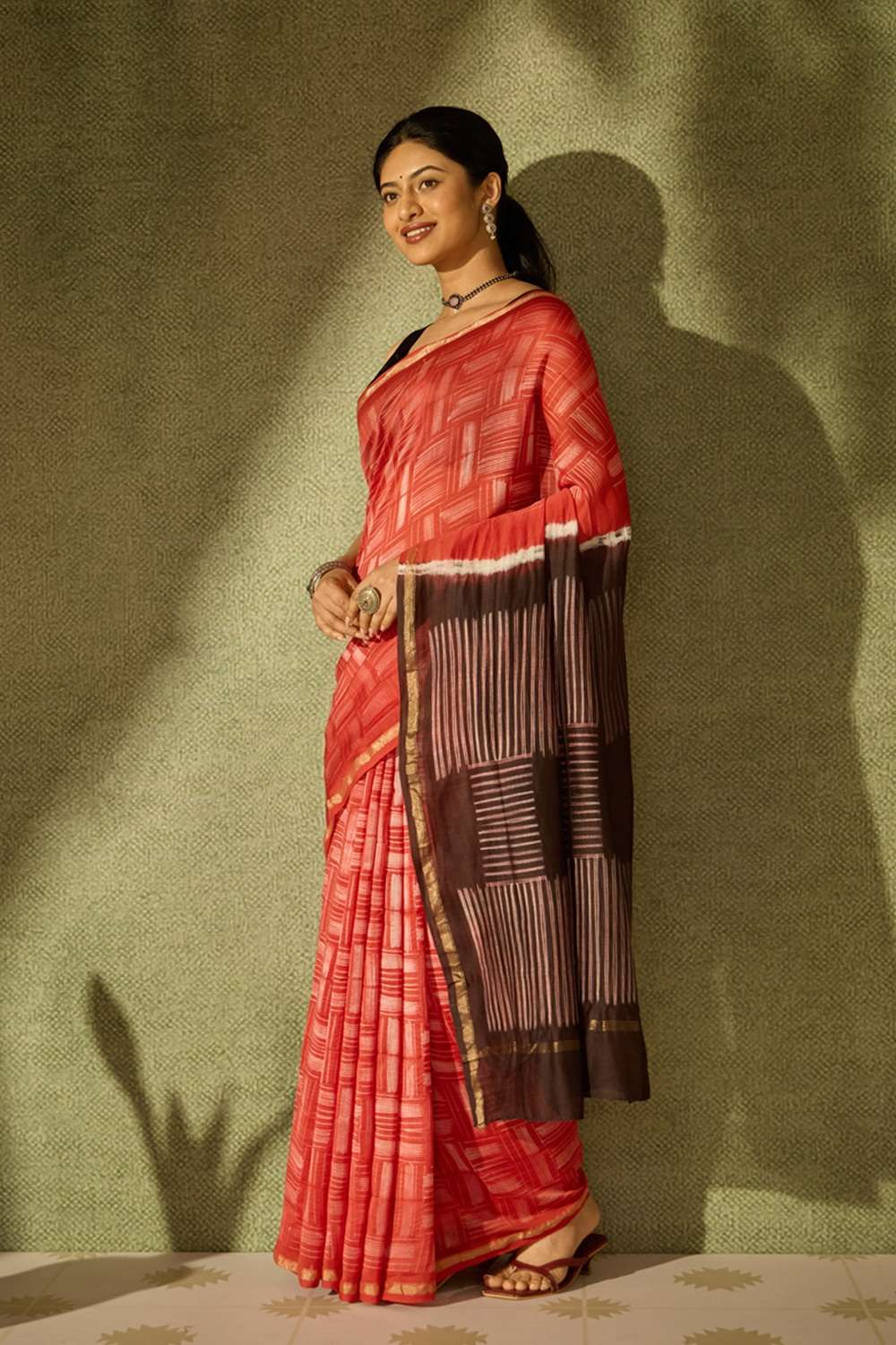 Red Rajasthan Pure Silk Cotton Tie & Dye Shibori Saree image number null