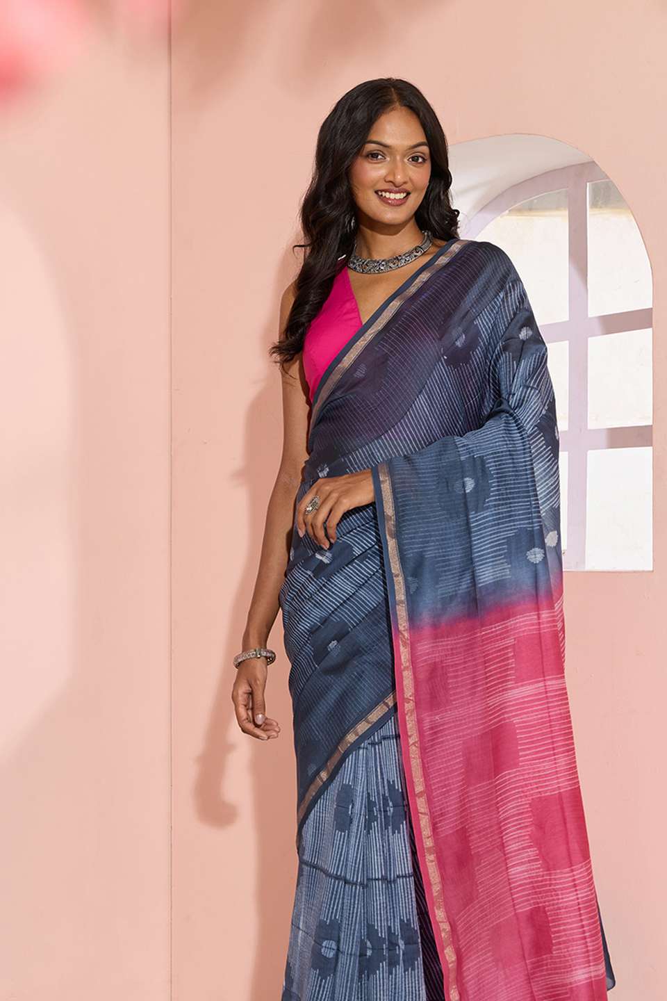 Blue Tie & Dye Shibori Pure Silk Cotton Rajasthan Saree