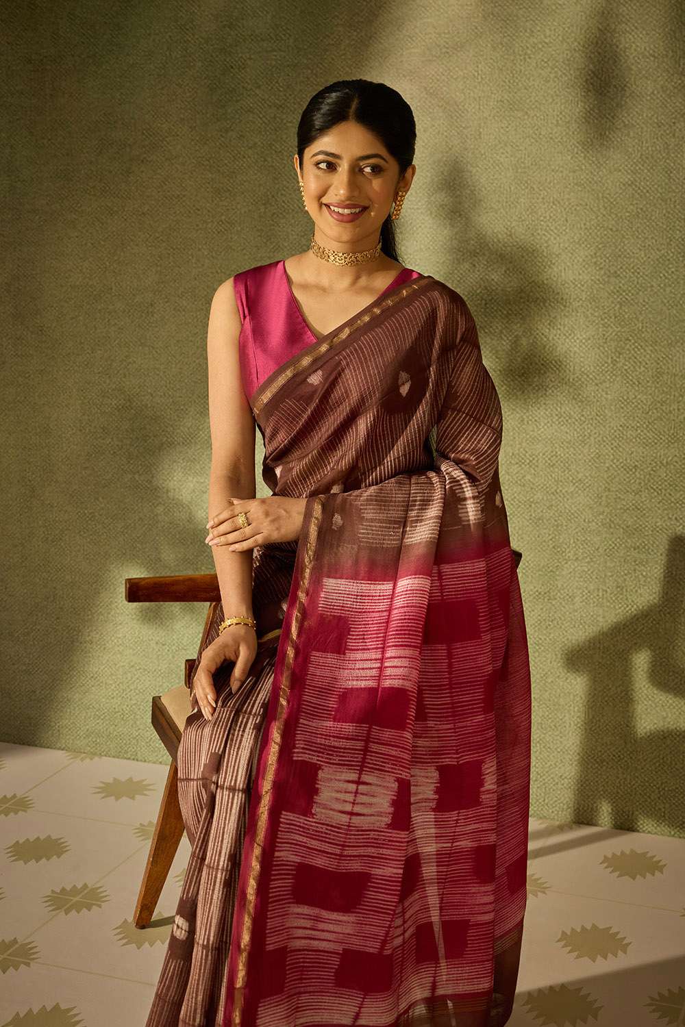 Brown Rajasthan Pure Silk Cotton Tie & Dye Shibori Saree image number null