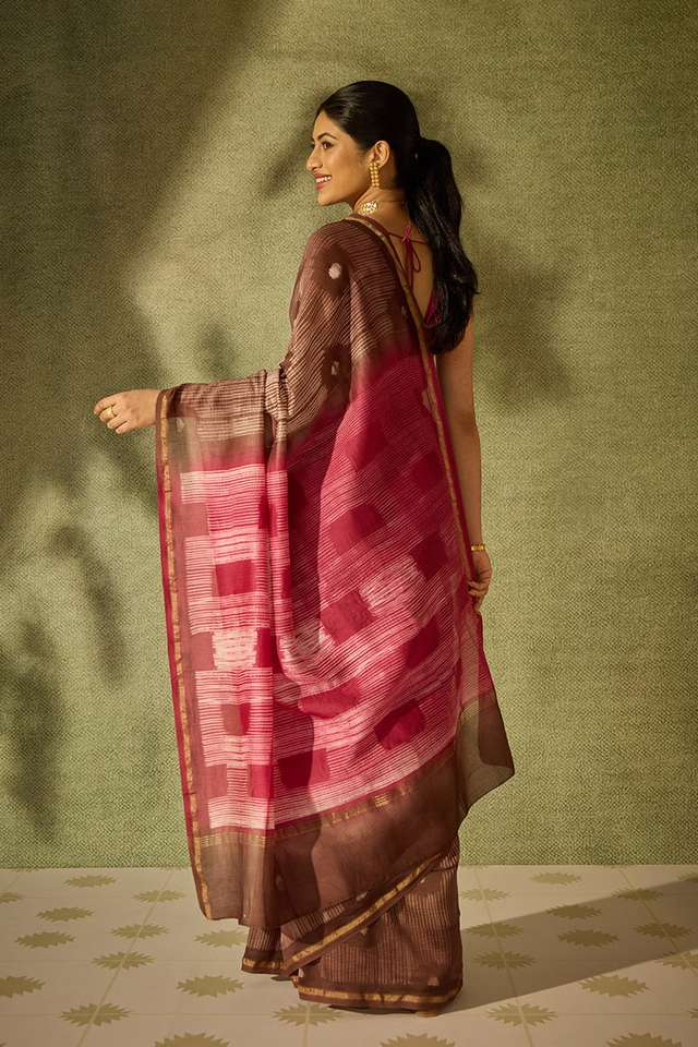 Brown Rajasthan Pure Silk Cotton Tie & Dye Shibori Saree thumbnail image number null