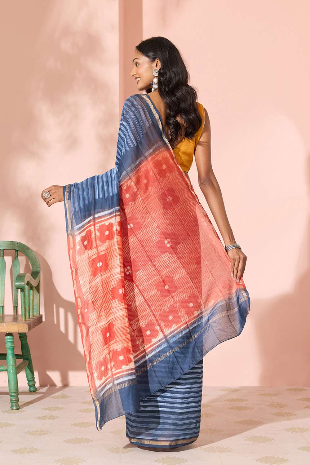 Dark Blue Tie & Dye Shibori Pure Silk Cotton Rajasthan Saree image number null