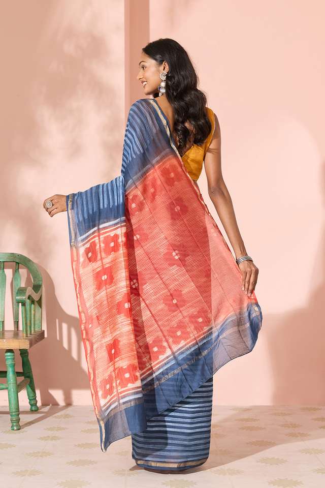 Dark Blue Tie & Dye Shibori Pure Silk Cotton Rajasthan Saree thumbnail image number null