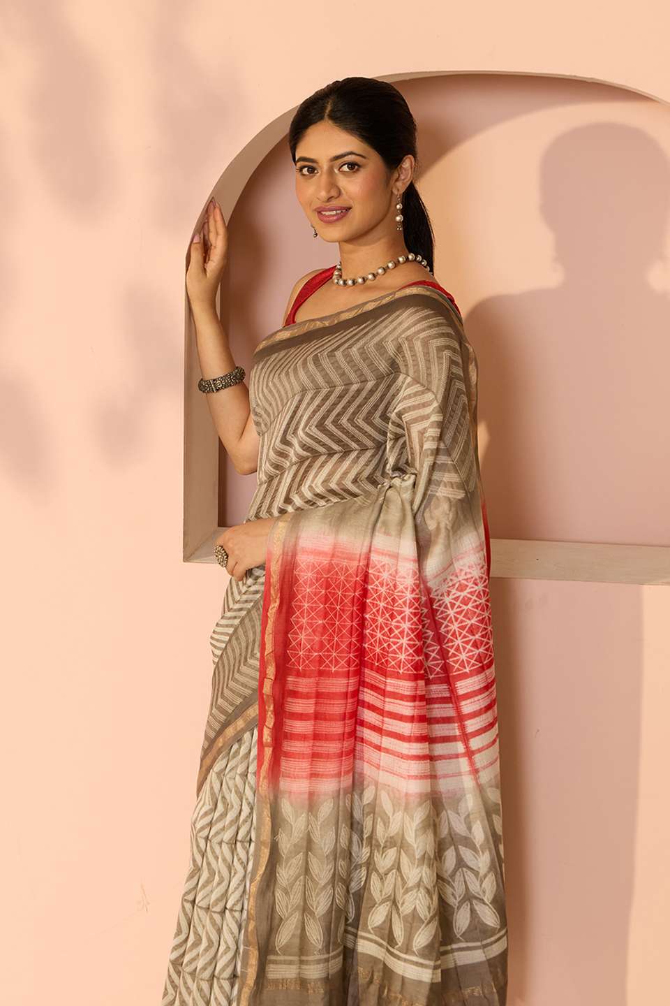 Brown Rajasthan Pure Silk Cotton Tie & Dye Shibori Saree