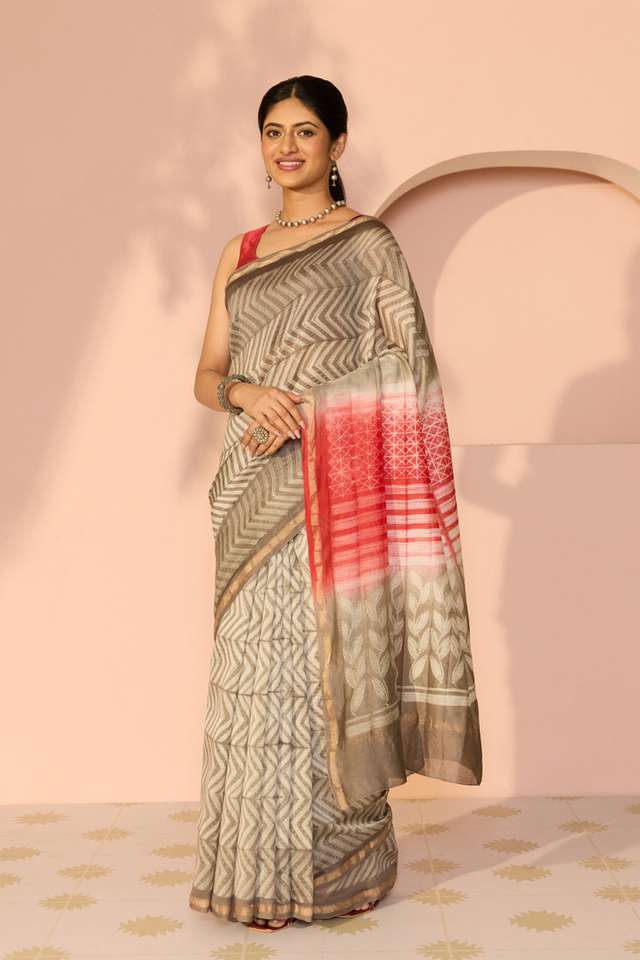 Brown Rajasthan Pure Silk Cotton Tie & Dye Shibori Saree thumbnail image number null