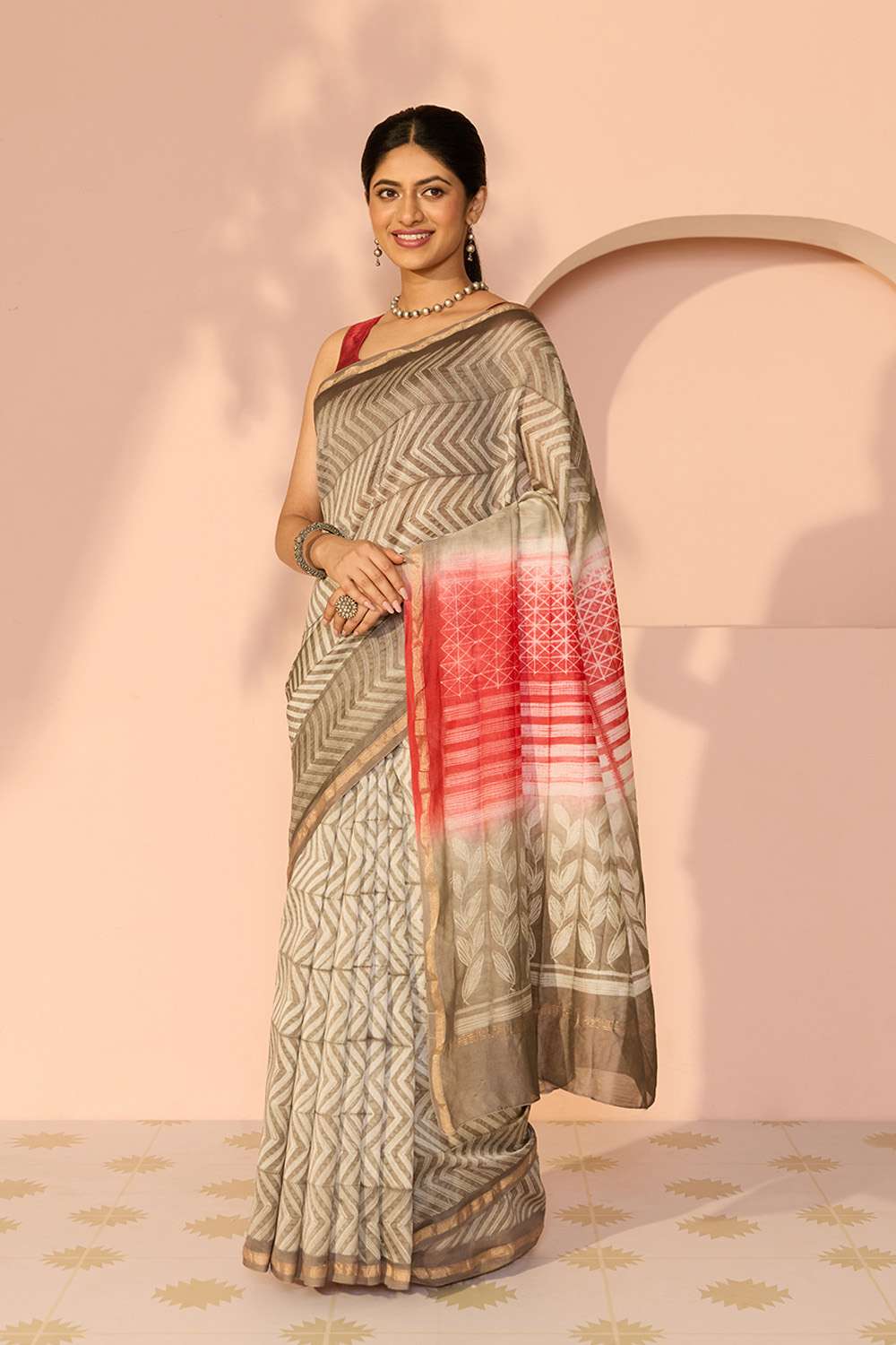 Brown Rajasthan Pure Silk Cotton Tie & Dye Shibori Saree image number null
