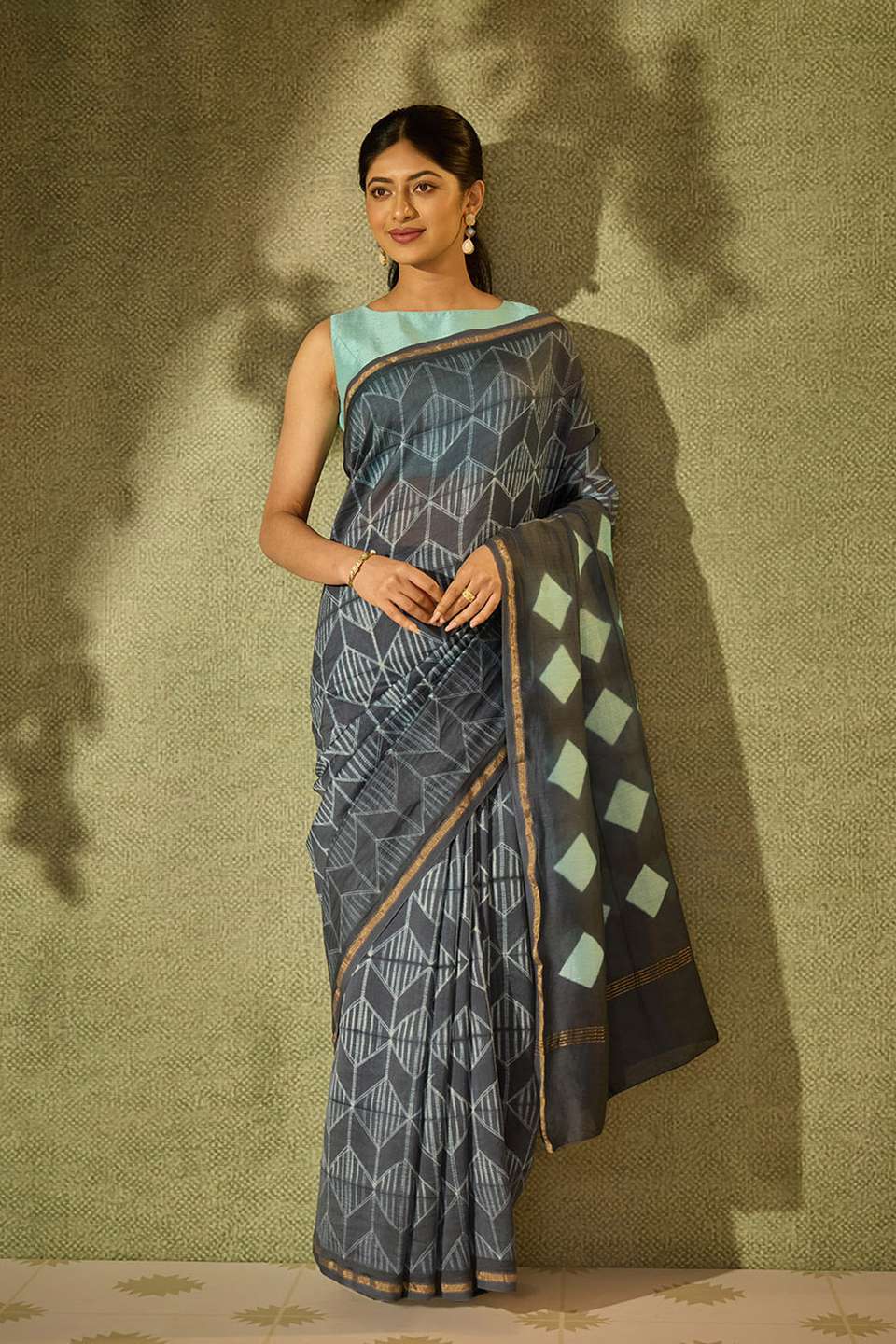 Blue Rajasthan Pure Silk Cotton Tie & Dye Shibori Saree