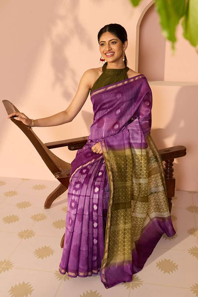 Dark Violet Rajasthan Pure Silk Cotton Tie & Dye Shibori Saree image number