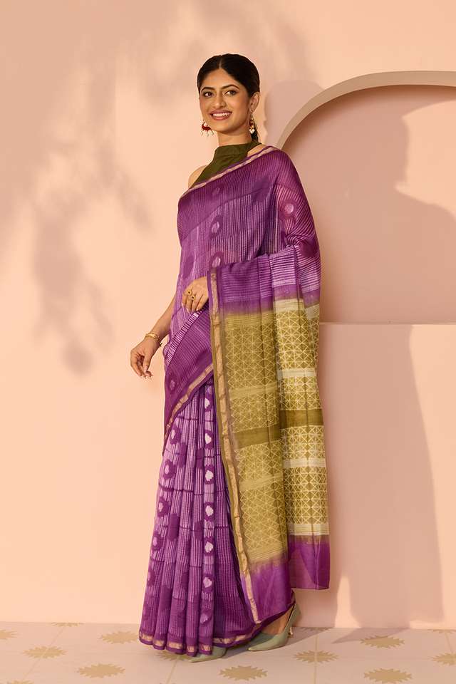 Dark Violet Rajasthan Pure Silk Cotton Tie & Dye Shibori Saree thumbnail image number null