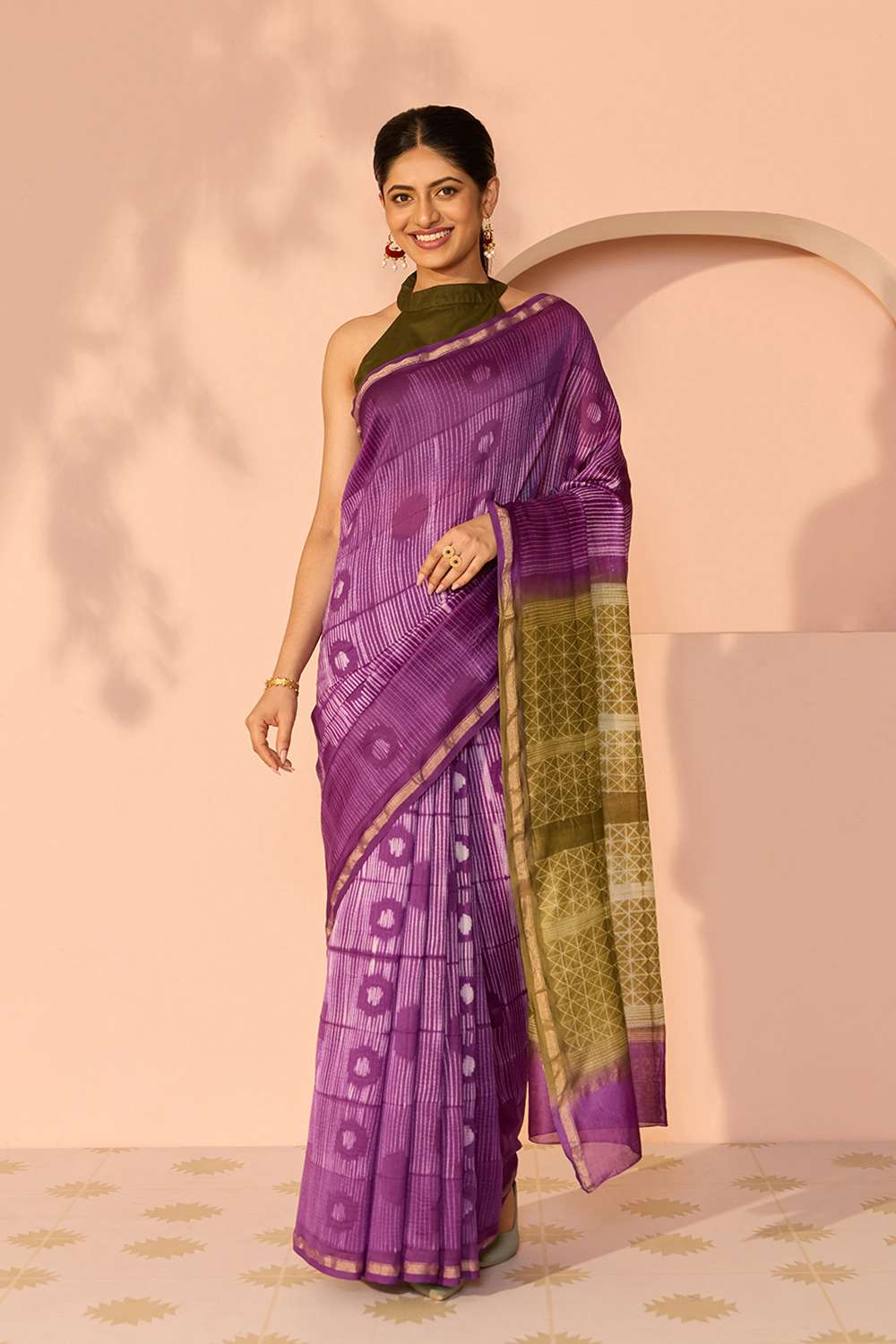 Dark Violet Rajasthan Pure Silk Cotton Tie & Dye Shibori Saree image number null