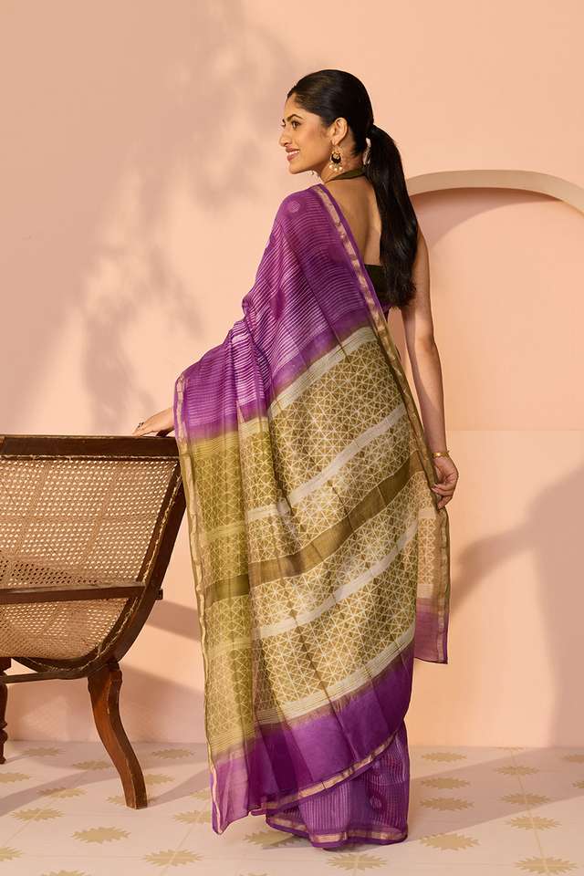 Dark Violet Rajasthan Pure Silk Cotton Tie & Dye Shibori Saree thumbnail image number null