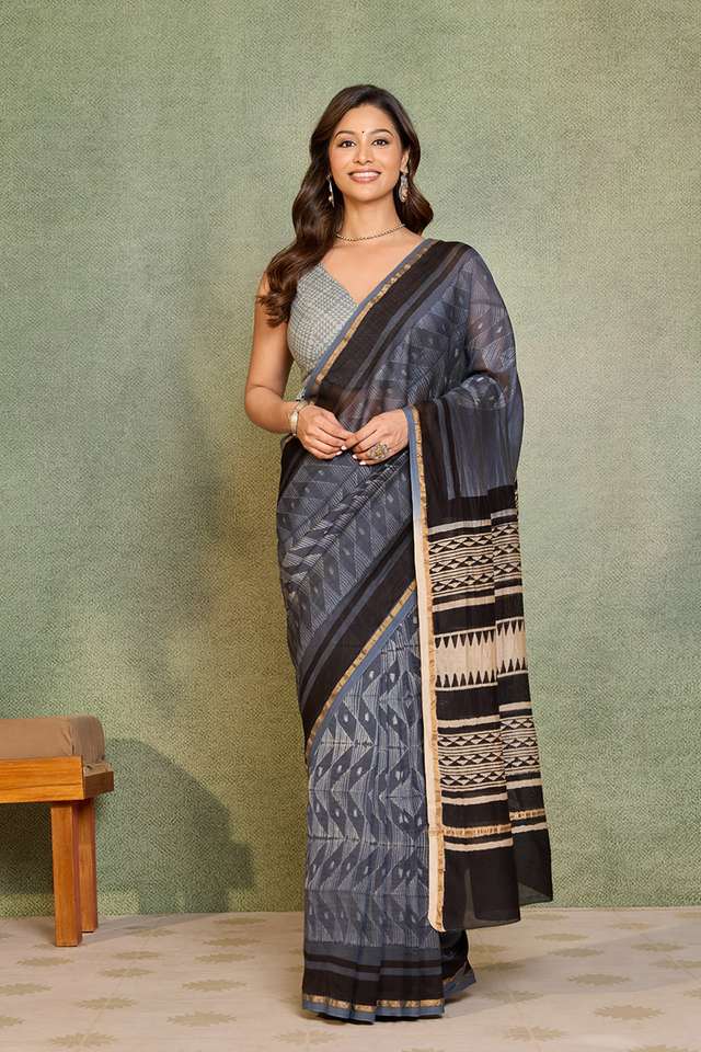Blue Rajasthan Pure Silk Cotton Tie and Dye Shibori Saree image number
