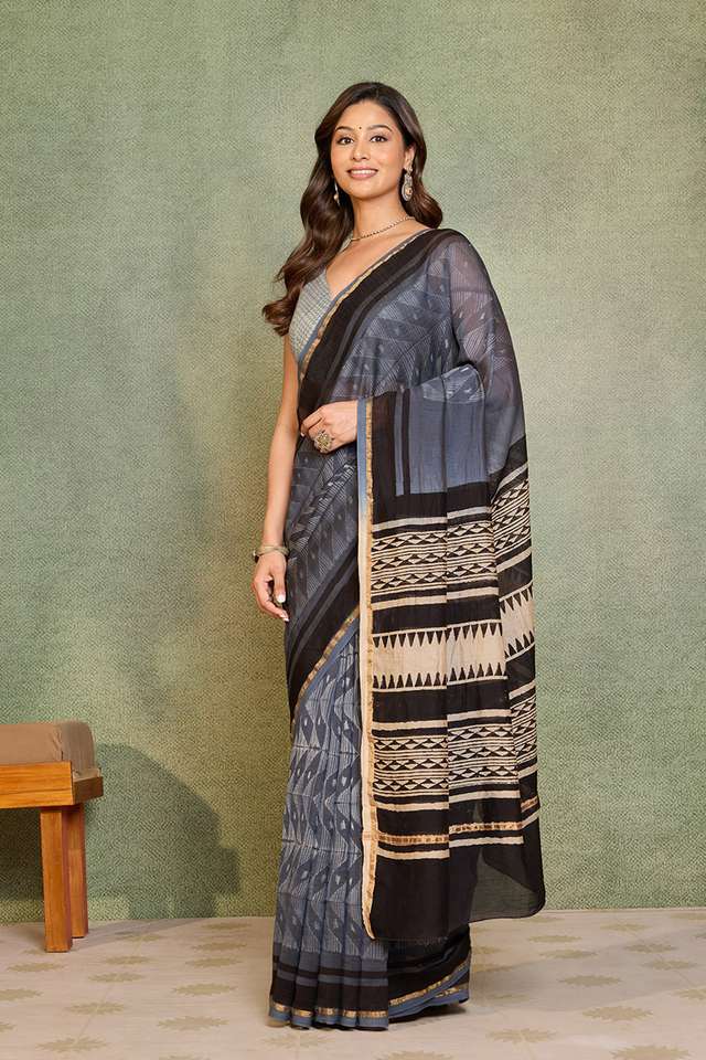 Blue Rajasthan Pure Silk Cotton Tie and Dye Shibori Saree thumbnail image number null