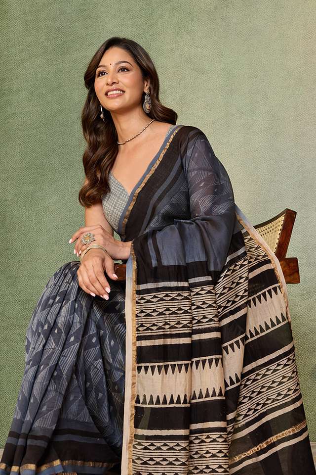 Blue Rajasthan Pure Silk Cotton Tie and Dye Shibori Saree thumbnail image number null