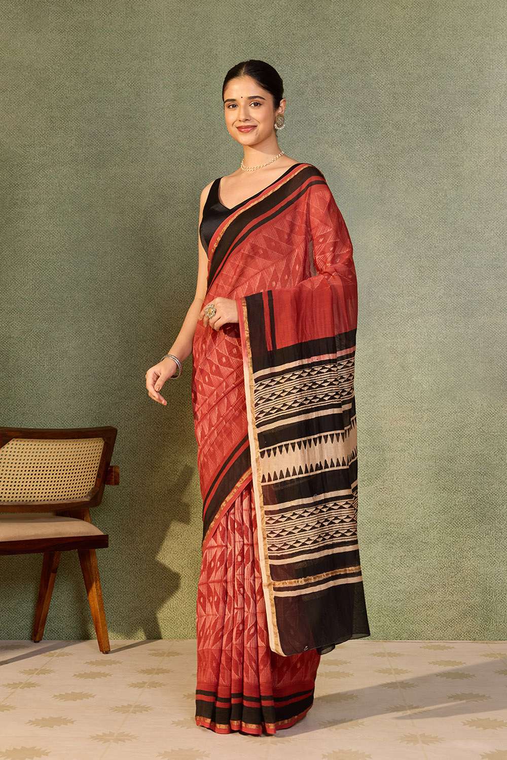 Dark Red Rajasthan Pure Silk Cotton Tie and Dye Shibori Saree image number null