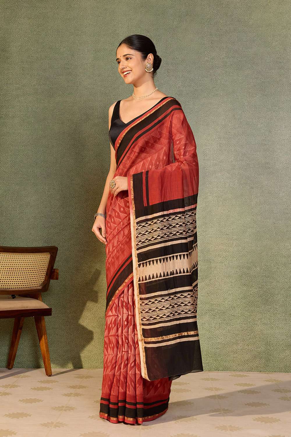 Dark Red Rajasthan Pure Silk Cotton Tie and Dye Shibori Saree image number null